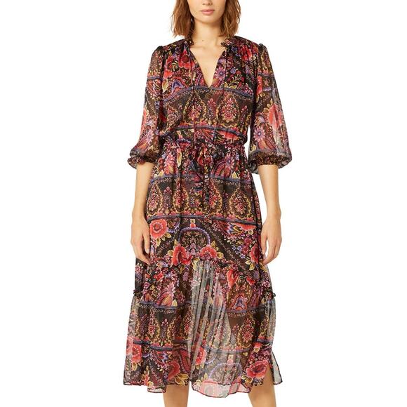 MISA Los Angeles Olivia Puff Paisley Chiffon Midi Dress Cottage Flowy NWT S $395 - Picture 1 of 4
